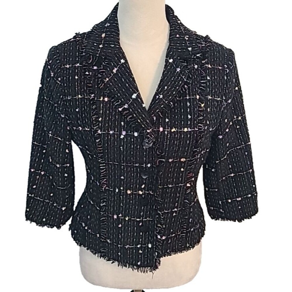 Carole Little Silk Tweed Blazer Jacket Sz PS Textured Dark Academia Quiet Luxury